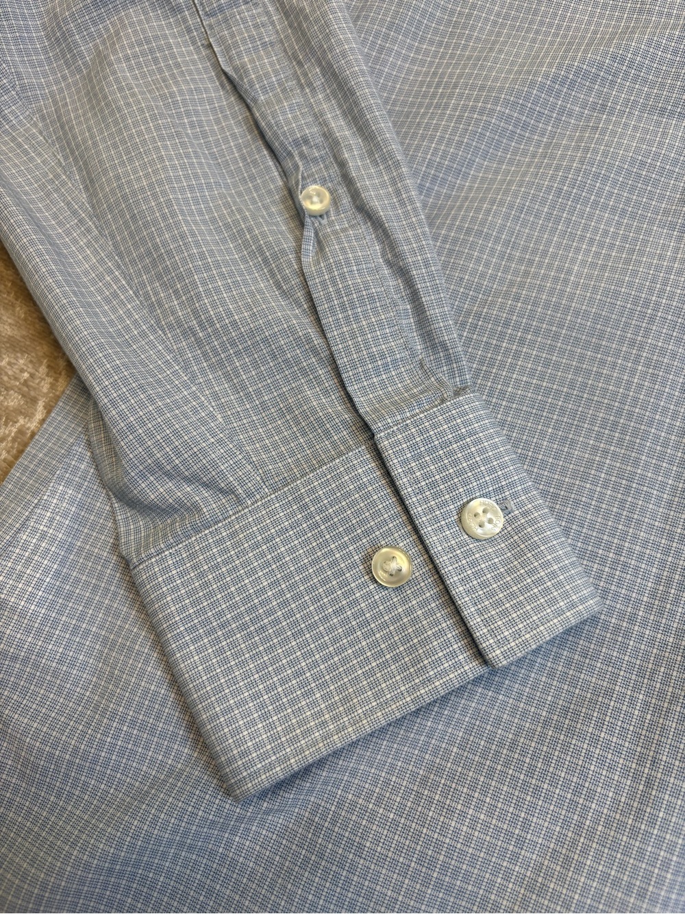 BOSS Hugo Boss Kason Slim Fit Dress Shirt Light Blue Micro Check Size 15.5 M EUC - Picture 5 of 8